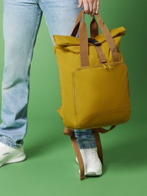 Recycled twin handle roll-top laptop backpack
