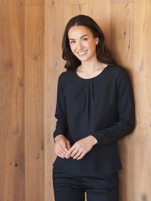 Women’s pleat front long sleeve blouse