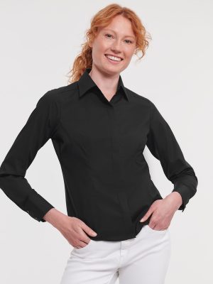 Women’s long sleeve polycotton easycare fitted poplin shirt