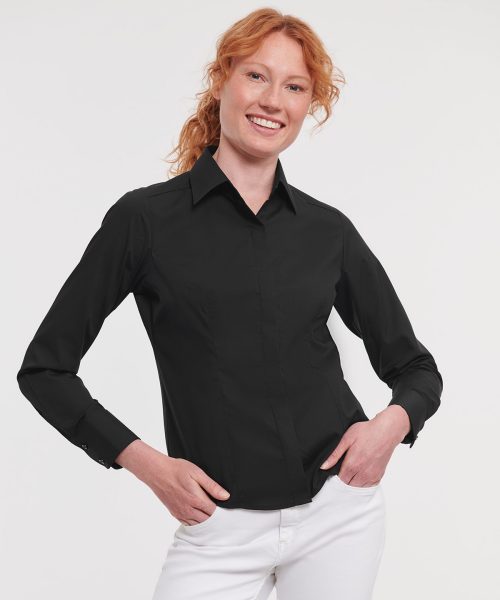 Women’s long sleeve polycotton easycare fitted poplin shirt