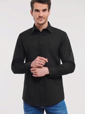 Long sleeve polycotton easycare fitted poplin shirt