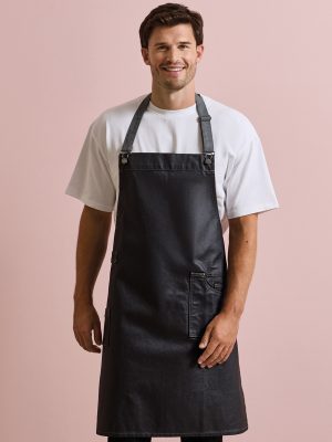 District waxed-look denim bib apron