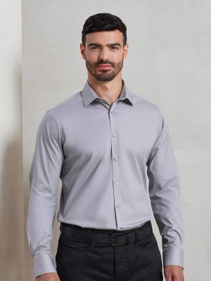 Stretch fit cotton poplin long sleeve shirt