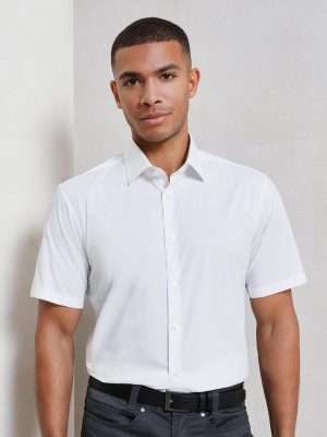 Stretch fit cotton poplin short sleeve shirt