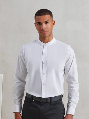 Banded collar grandad long sleeve shirt