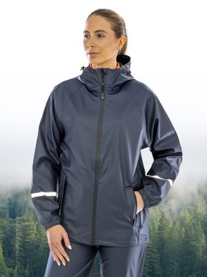 Prism PU waterproof jacket with reflective bands and recycled backing