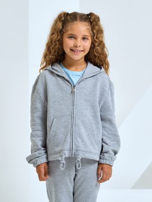 Kids TriDri® recycled cropped oversize full-zip hoodie