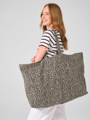 Leopard print canvas oversized tote bag